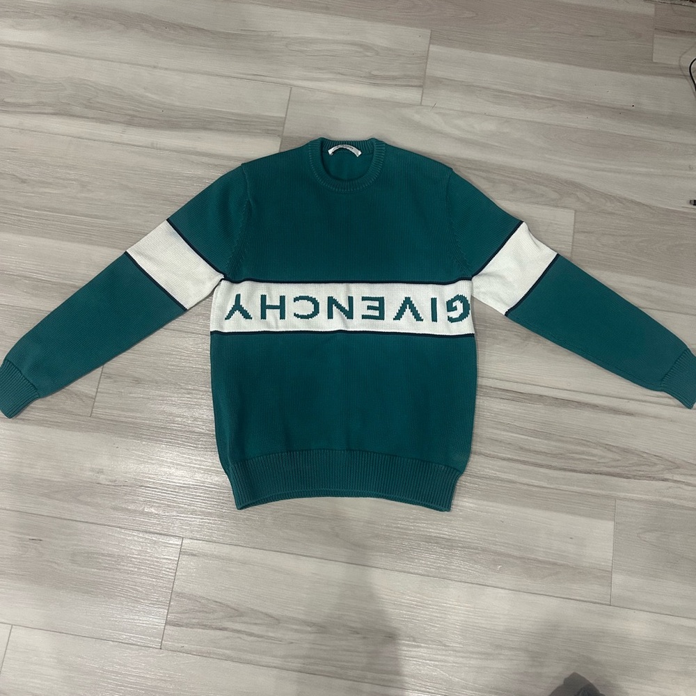 Givenchy Green and White Crewneck Sweater with Bold Branding